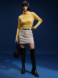 Tokyo Talkies Women Full Sleeves Mock Neck Sweater