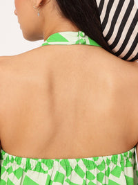 DressBerry Festival Vibes Printed Halter Neck High-Low Top