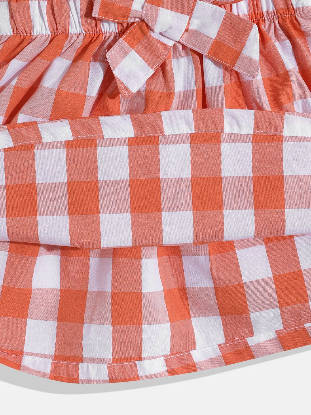 Moms Love Infant Girls Checked Pure Cotton Dress with Bow Detail
