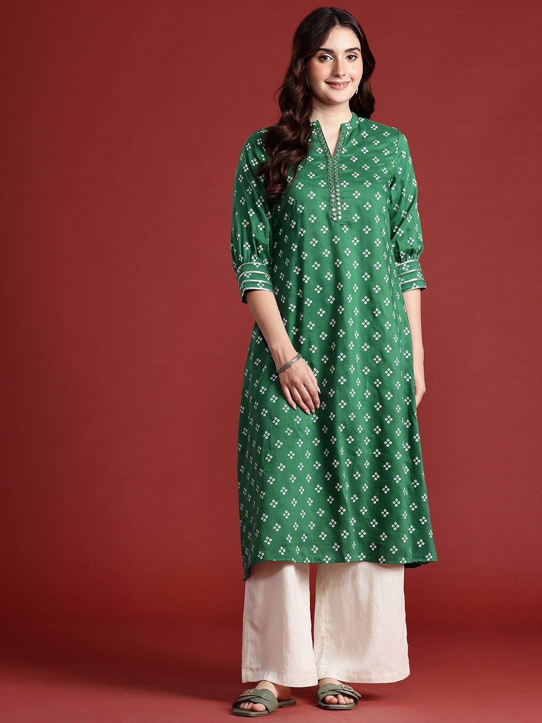 Anouk Bandhani Print Mirror Work Kurta