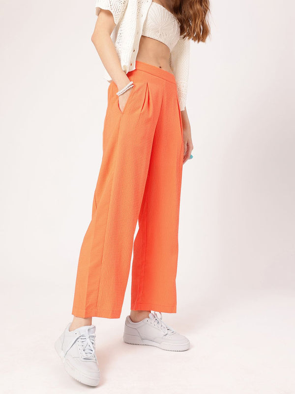 DressBerry Women Cottage Escape Seersucker Pleated Trousers