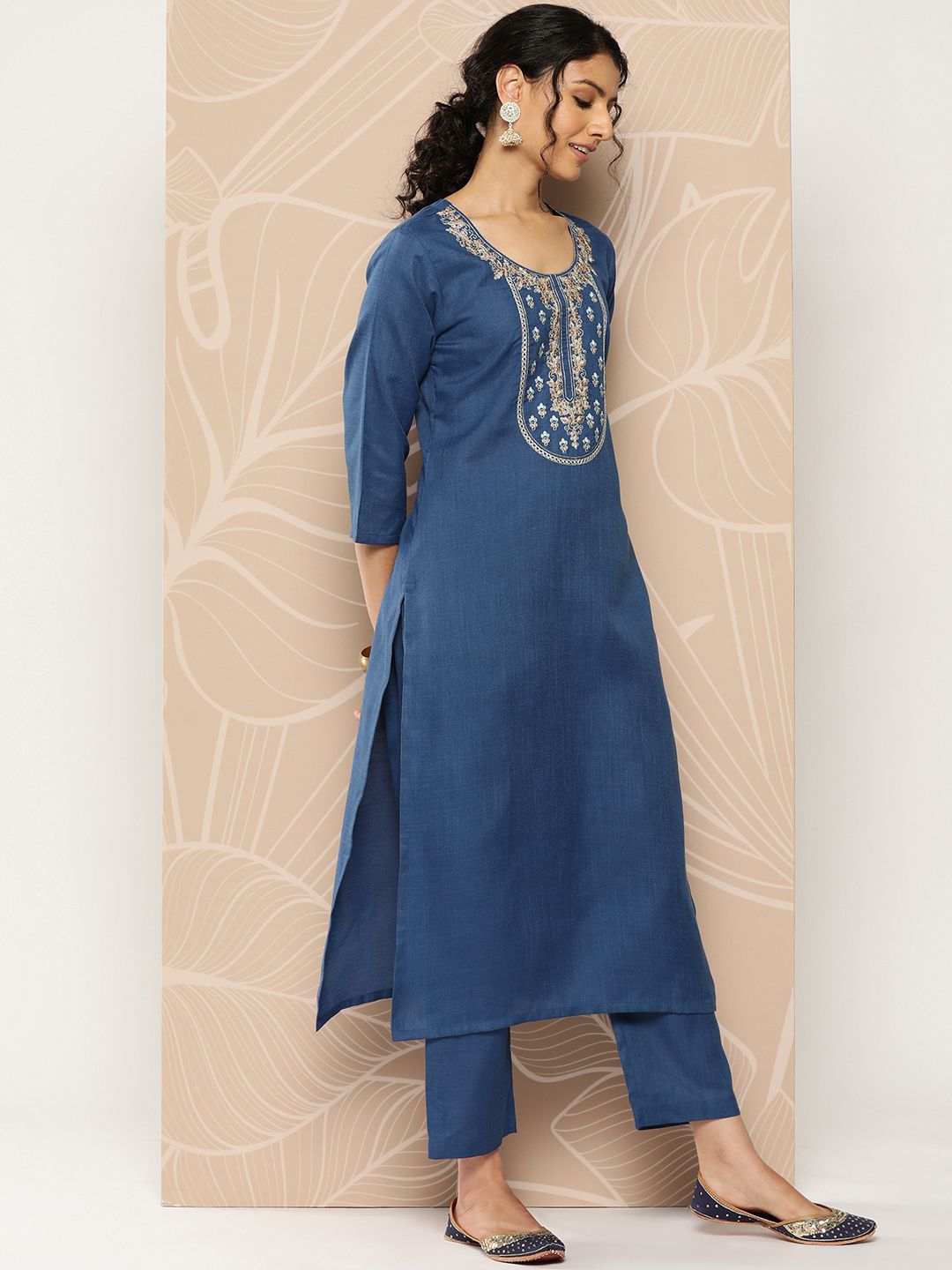 Varanga Blue Yoke Embroidered Kurta with Trouser and Dupatta