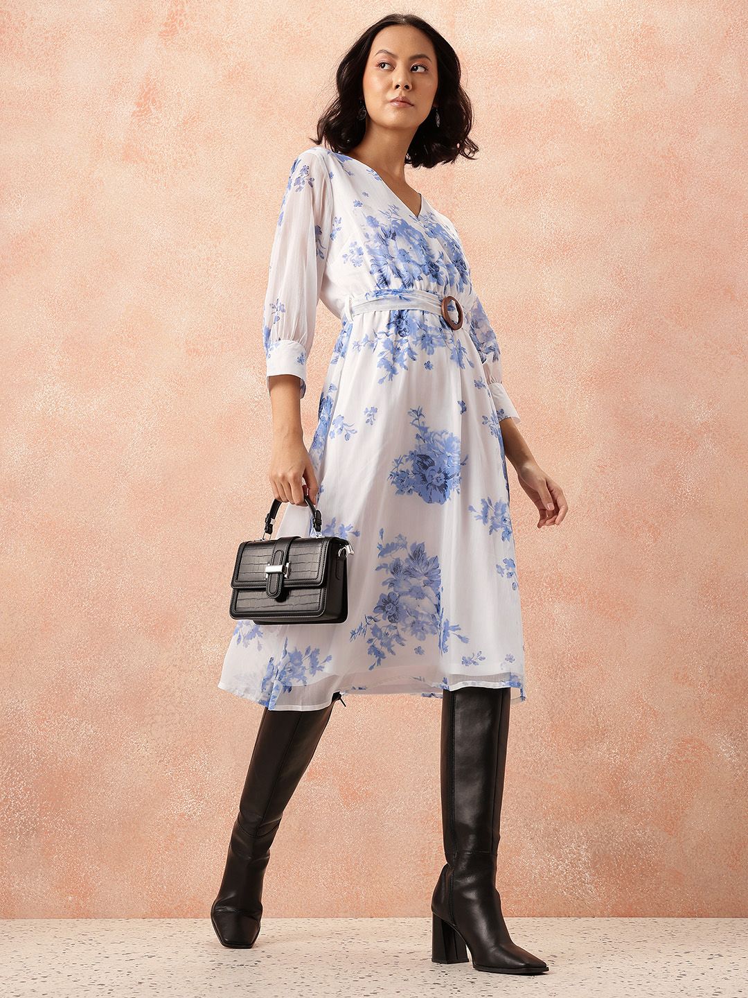 all about you Floral Print A-Line Midi Dress with Belt