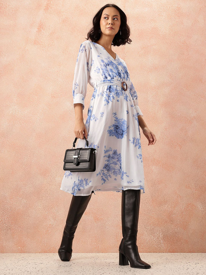 all about you Floral Print A-Line Midi Dress with Belt
