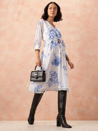all about you Floral Print A-Line Midi Dress with Belt