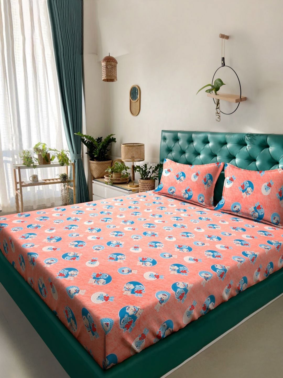 KLOTTHE Kapas Tulen Perbualan Oren 400 TC Cadar King Superfine dengan 2 Sarung Bantal-98 x 89 inci