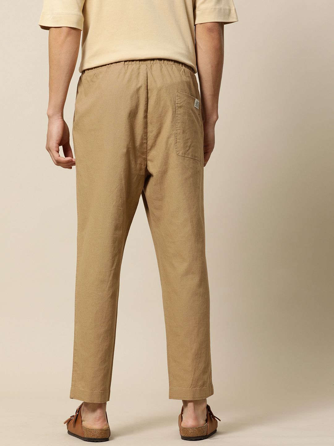 Mr Bowerbird Men Khaki Liberal Fit Cotton Linen Trousers