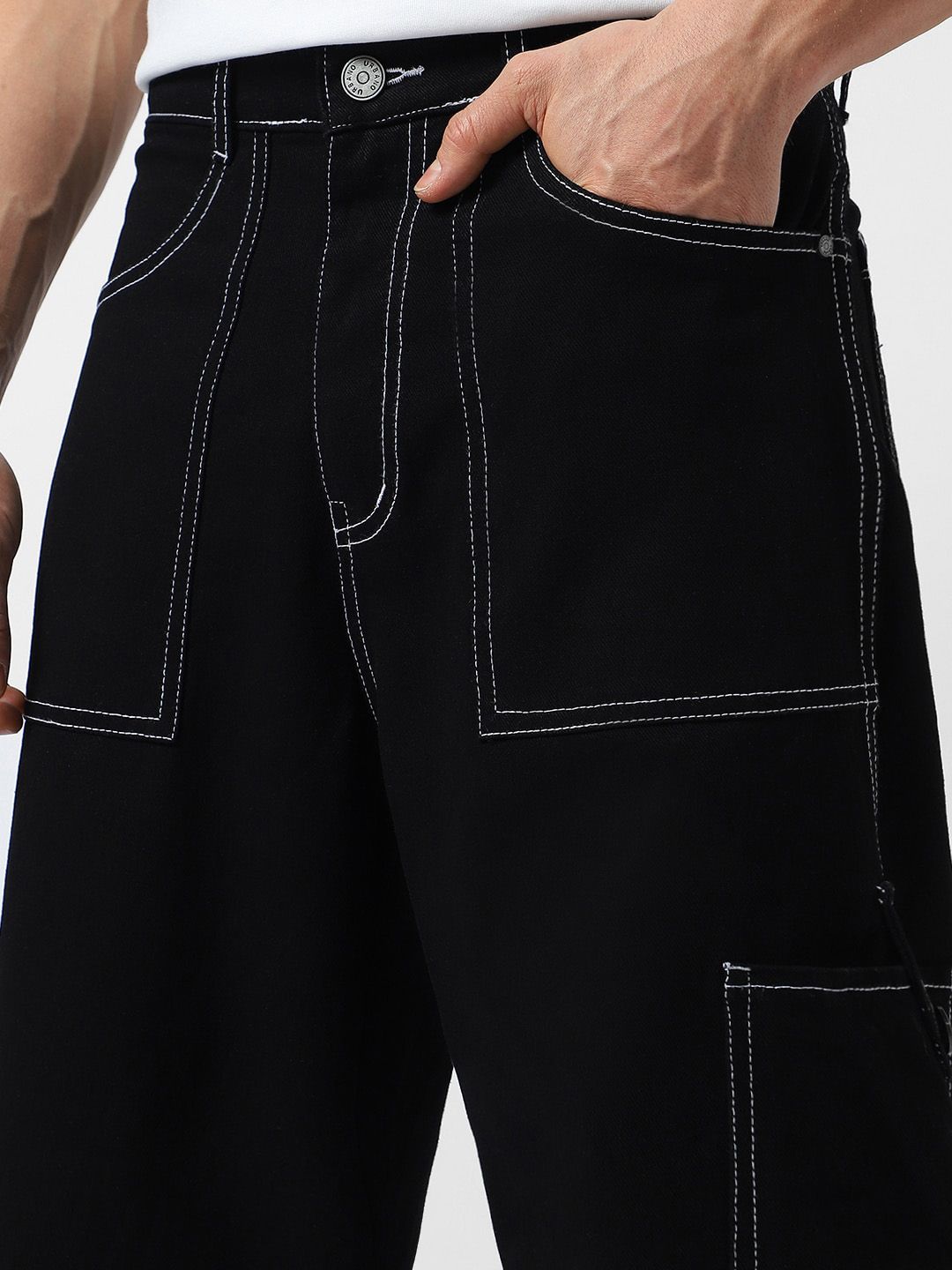 Urbano Fashion Men Loose Baggy Fit Washed Non-Stretchable Cargo Jeans
