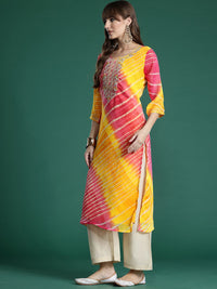Indo Era Leheriya Embroidered Georgette Kurta