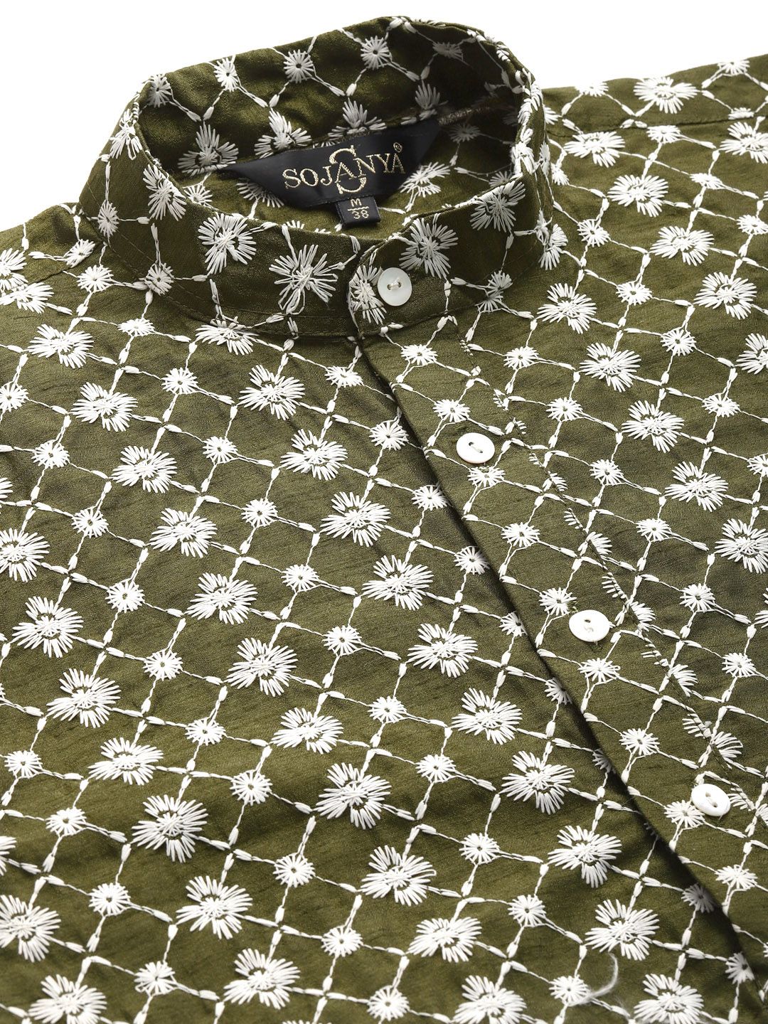 SOJANYA Men Green Ethnic Motifs Embroidered Thread Work Kurta with Churidar