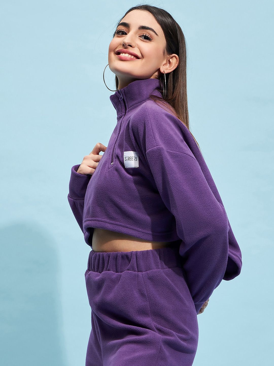 STREET 9 Purple Mock Collar Crop Sweatshirt