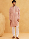 SOJANYA Geometric Embroidered Mandarin Collar Thread Work Pure Cotton Kurta With Churidar