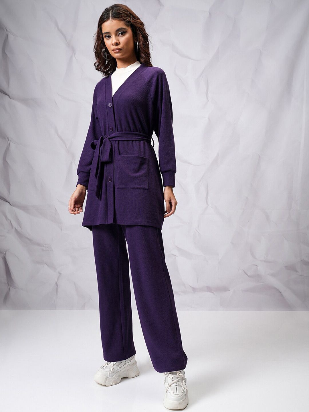 Tokyo Talkies Women Relaxed Cardigan With Wide Leg Trouser
