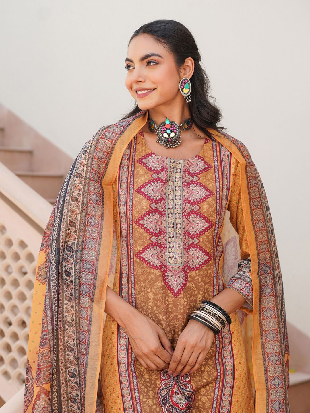 KALINI Women Ethnic Motifs Printed Regular Kurta with Trousers & With Dupatta