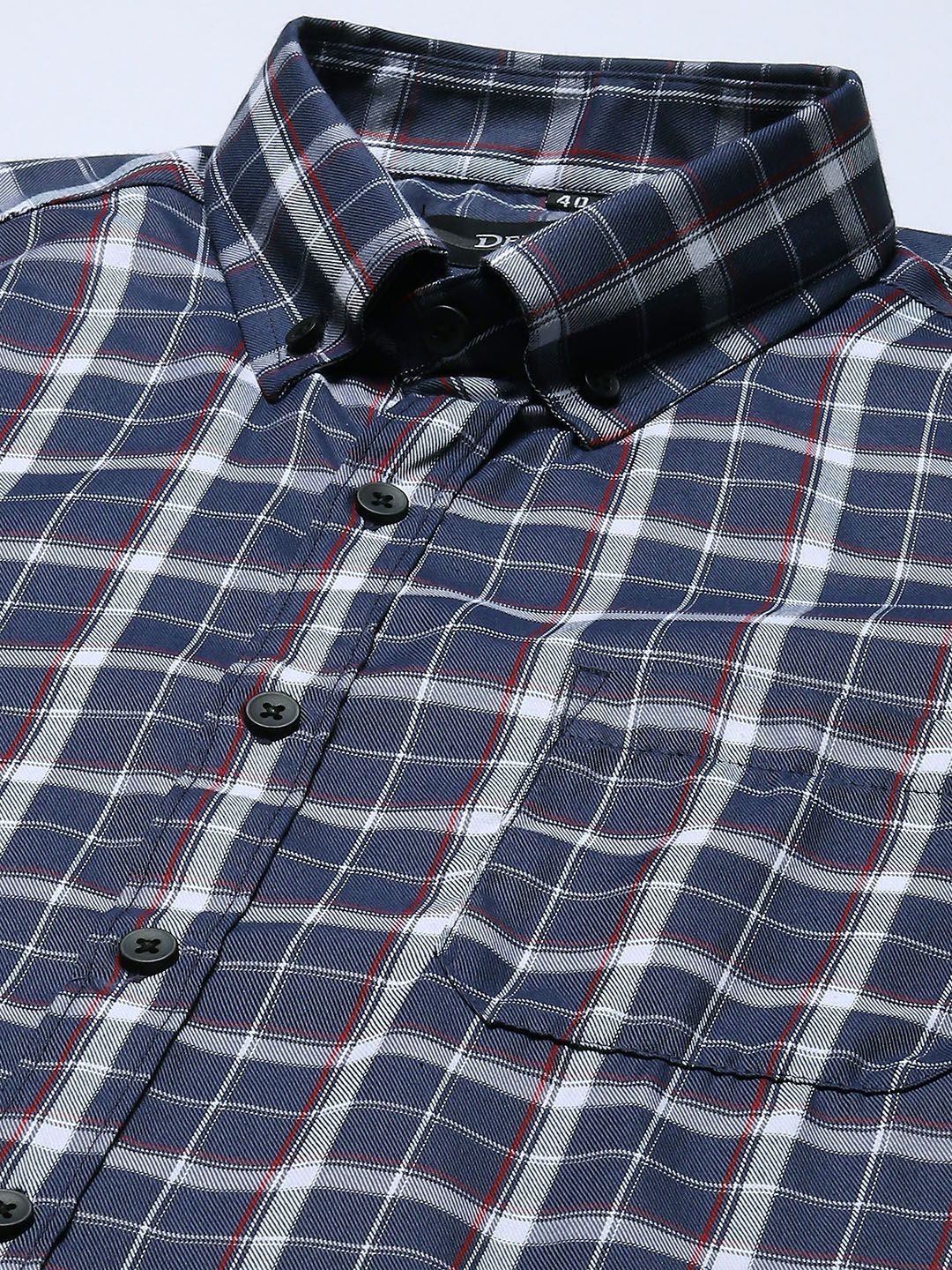DENNISON Men Grey & White Pure Cotton Smart Slim Fit Tartan Checks Checked Formal Shirt