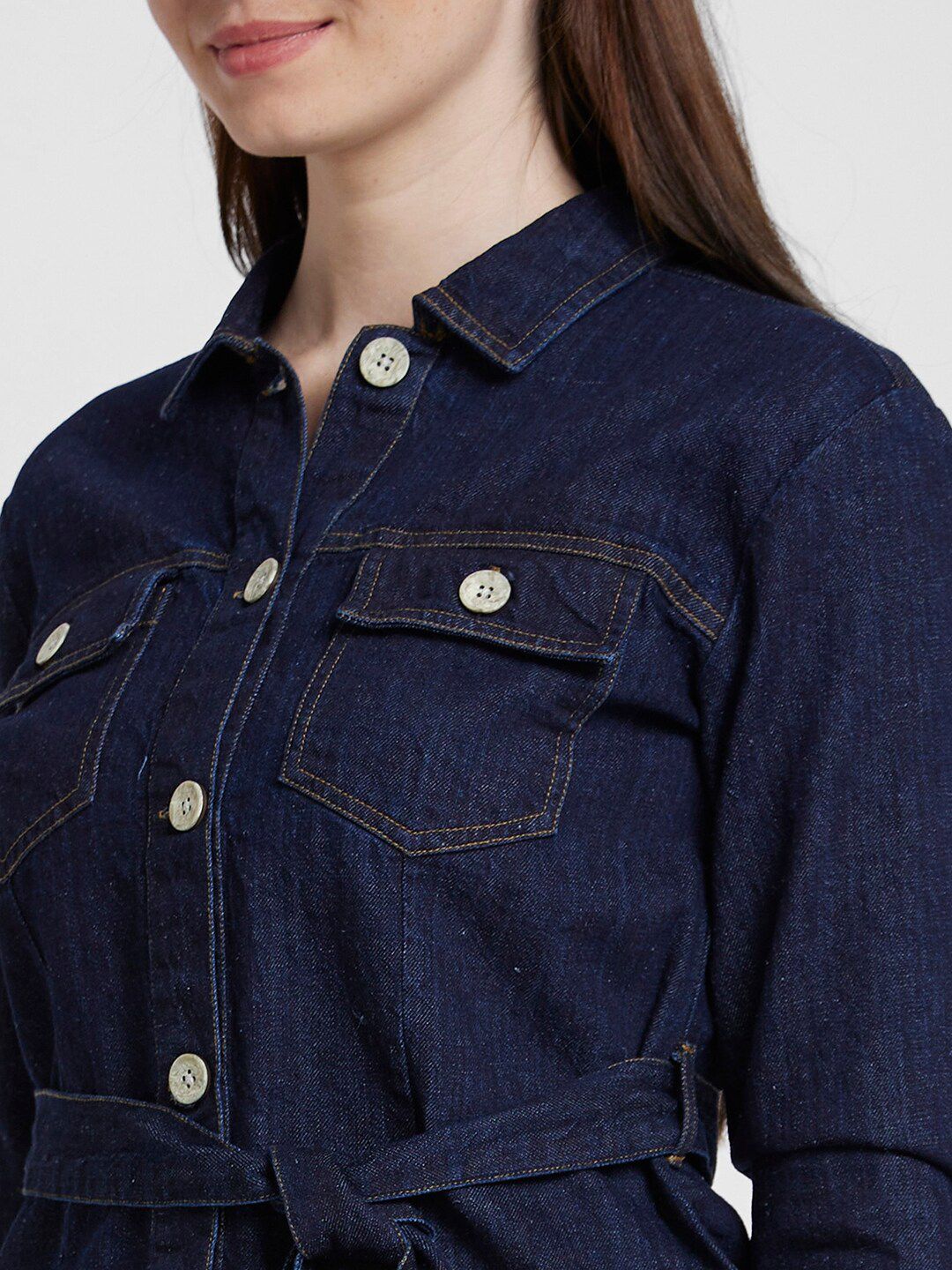 SPYKAR Shirt Collar Button-Down Cotton Shirt Dress