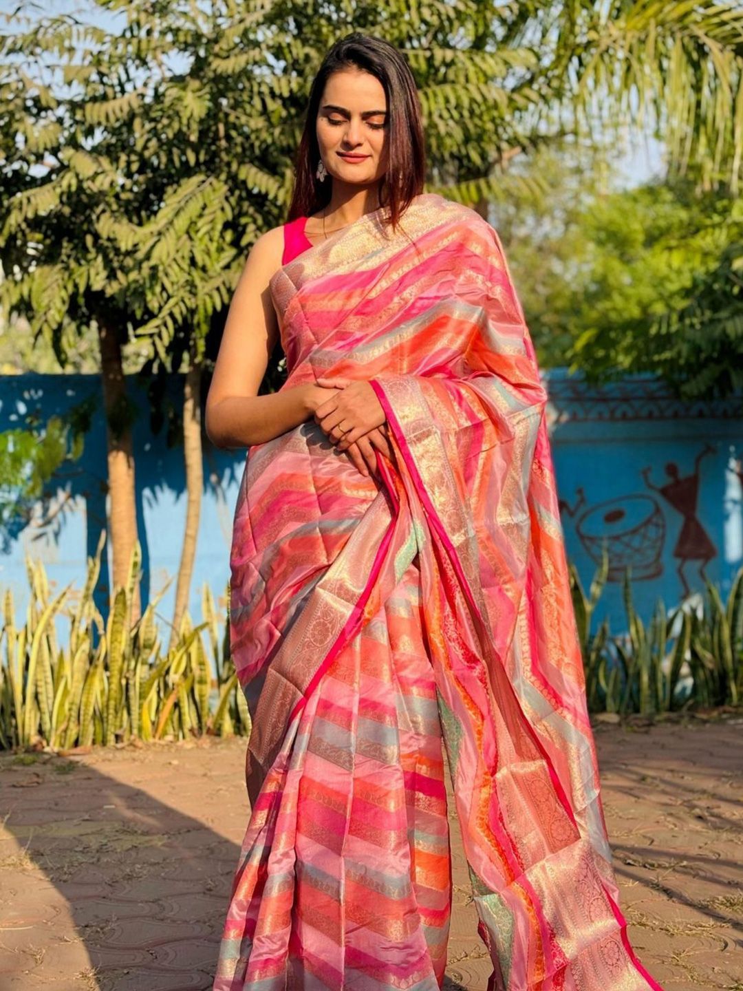 Kalini Woven Design Zari Silk Blend LeHeriya Saree