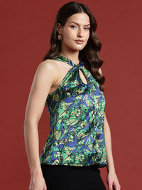 all about you Printed Twisted Satin-Finish Top