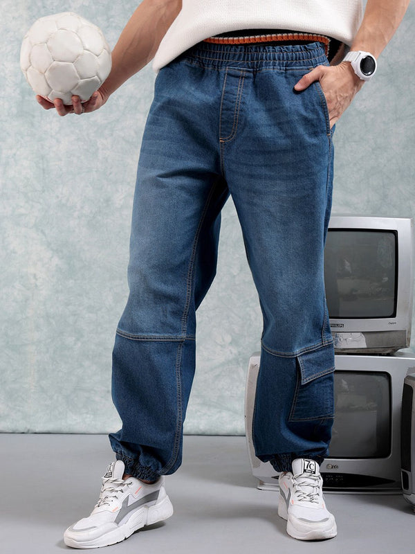 The Indian Garage Co Men Loose Fit Light Fade Cargo Jogger Jeans