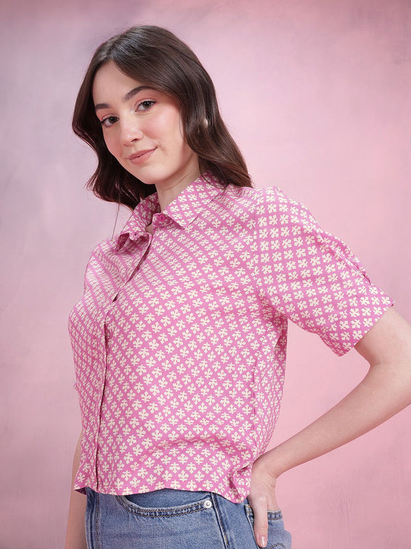 DressBerry Women Floral Printed Casual Crop Shirt