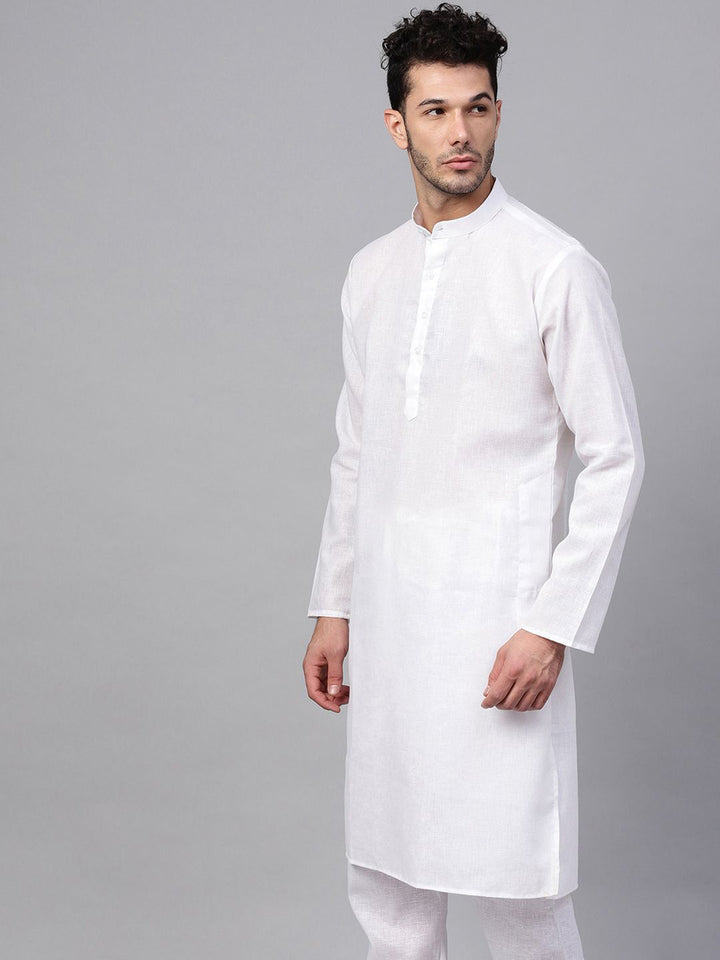 SOJANYA Men White Solid Straight Kurta