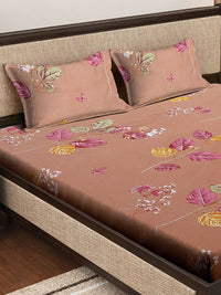KLOTTHE Beige Leaf Cotton 400 TC King Superfine Bedsheet dengan 2 Sarung Bantal-250 x 225 cm