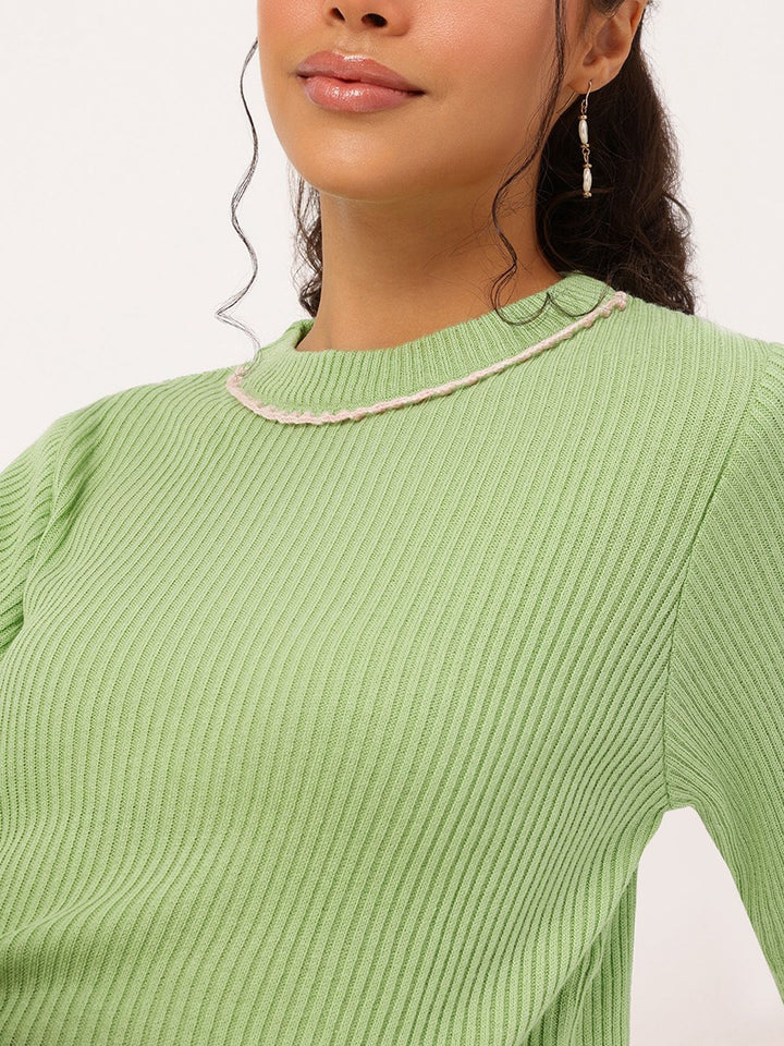 DressBerry Acrylic Striped Pullover with Embroidered Detail