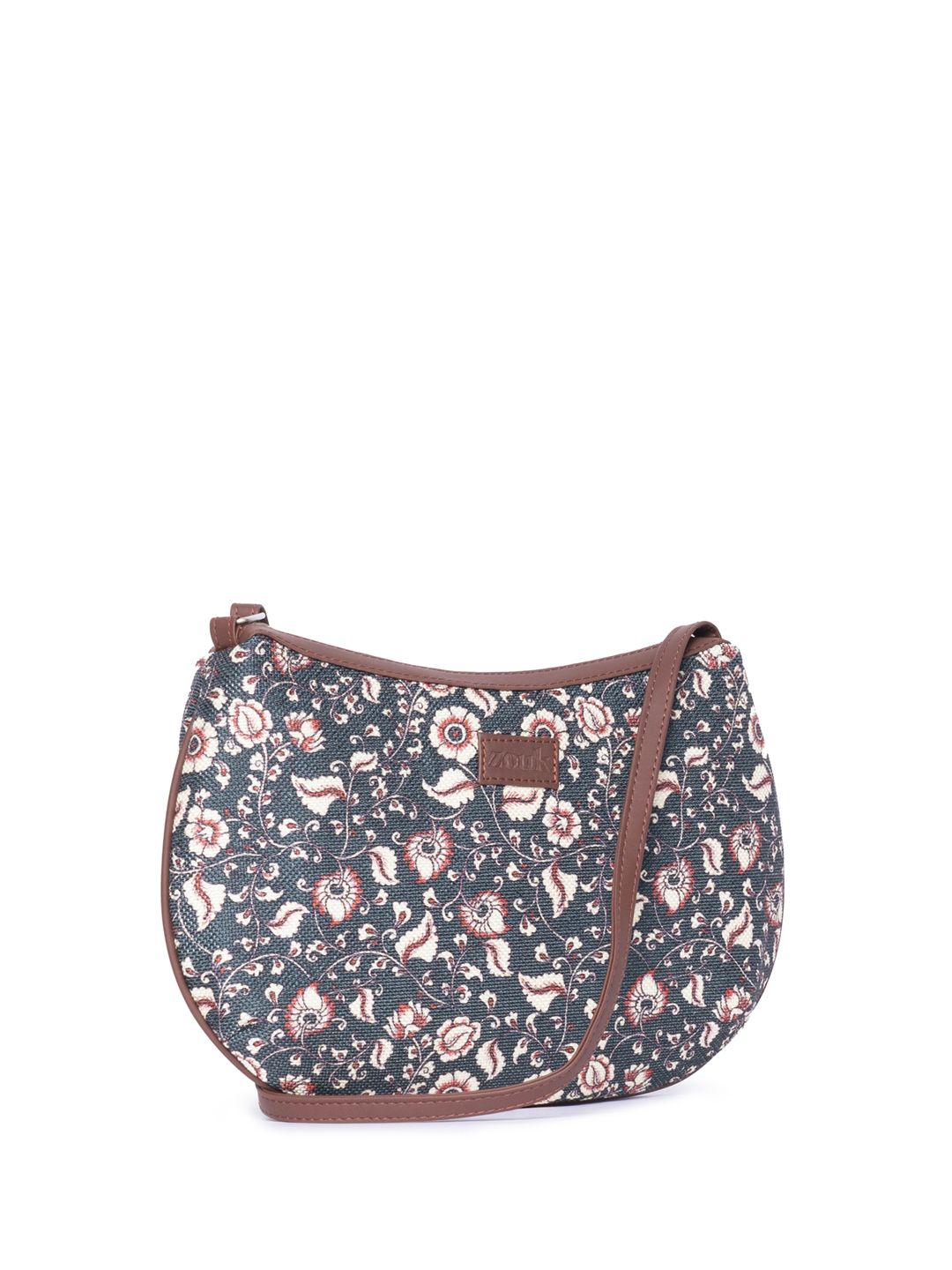 ZOUK Floral Printed Structured Jute Sling Bag