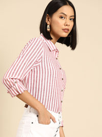 all about you Women Opaque Striped Casual Shirt