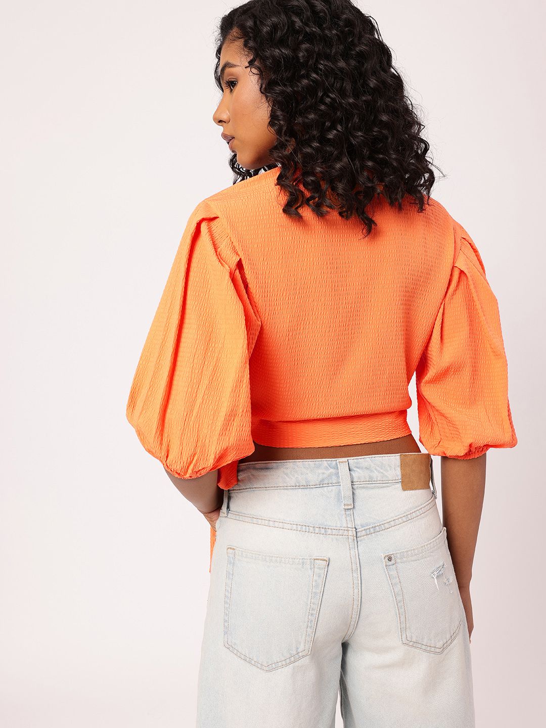 DressBerry Tied Up In Holiday Bliss Seersucker Crop Wrap Style Top