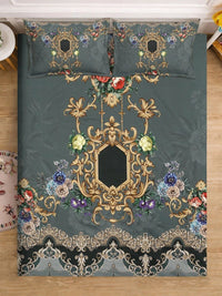 Moda Rapido X KLOTTHE Green & Gold-Toned Ethnic Motifs 400 TC King Bedsheet with 2 Pillow Covers