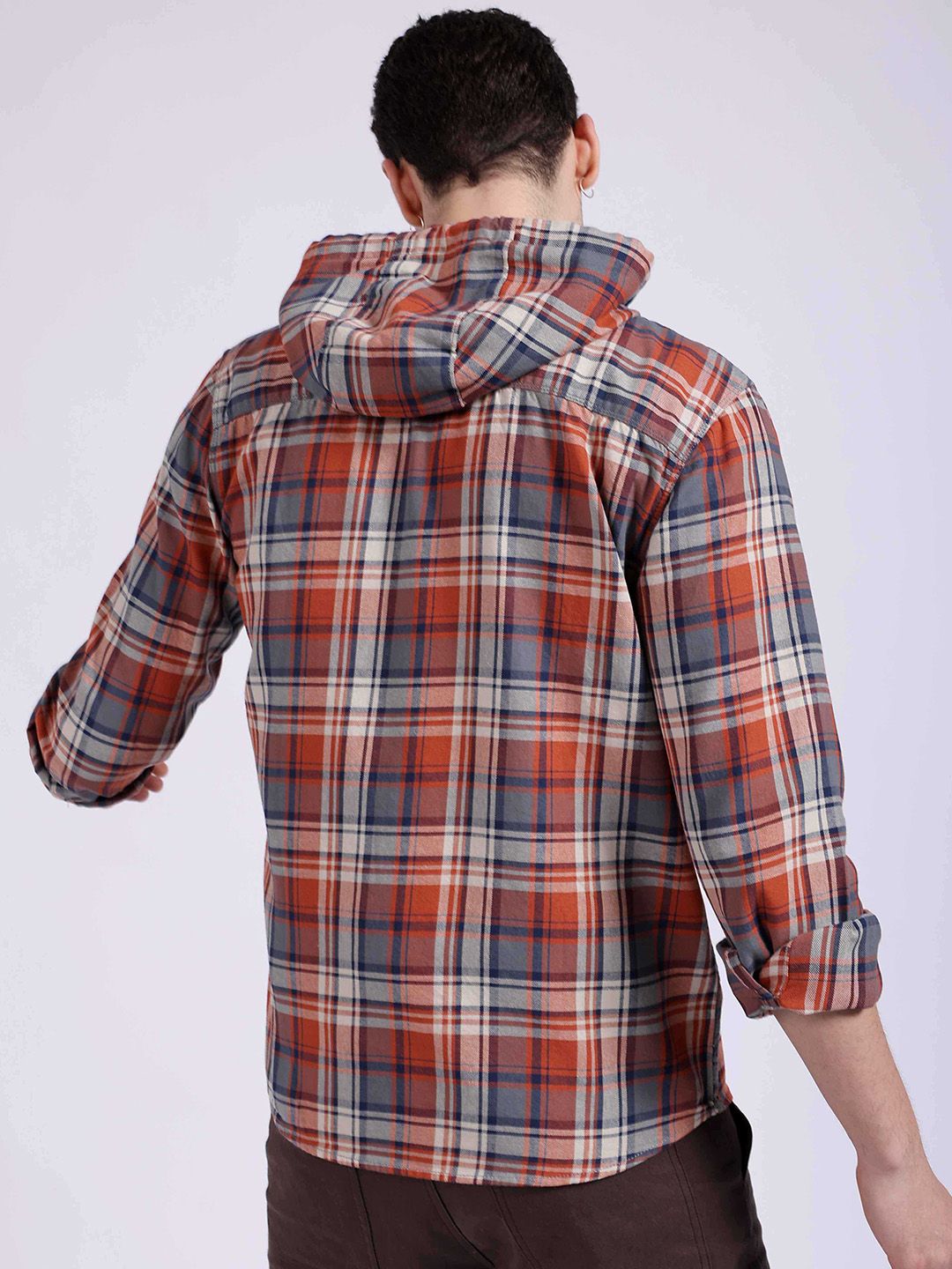 The Indian Garage Co Tartan Checked Hooded Twill Pure Cotton Casual Shirt