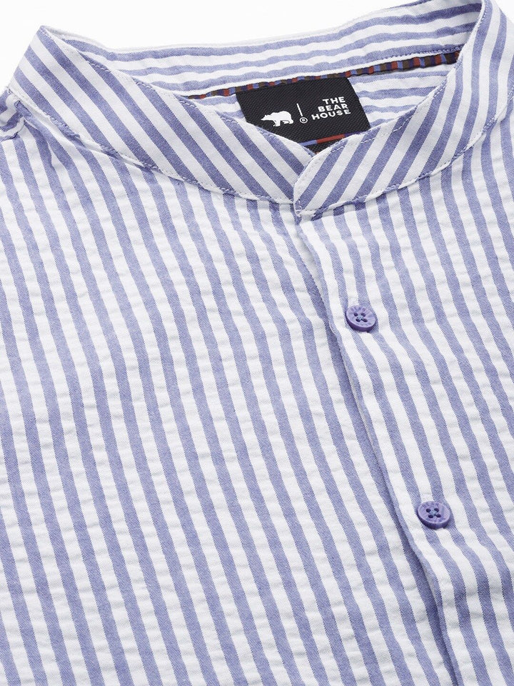 THE BEAR HOUSE Ardor Edition Men White Slim Fit Striped Cotton Seersucker Shirt