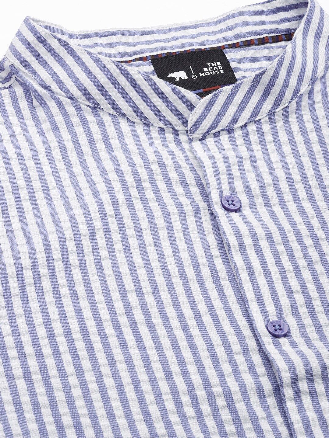 THE BEAR HOUSE Ardor Edition Men White Slim Fit Striped Cotton Seersucker Shirt