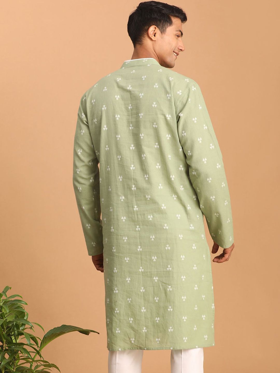 VASTRAMAY Geometric Woven Design Jacquard Cotton Sustainable Kurta