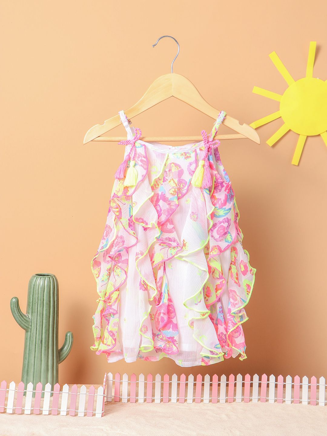 Nauti Nati Infant Girls Multicoloured Floral & Butterfly Print Ruffled A-Line Dress