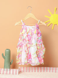 Nauti Nati Infant Girls Multicoloured Floral & Butterfly Print Ruffled A-Line Dress