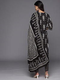Libas Floral Printed Regular Mirror Work Pure Cotton Kurta With Trousers & Dupatta