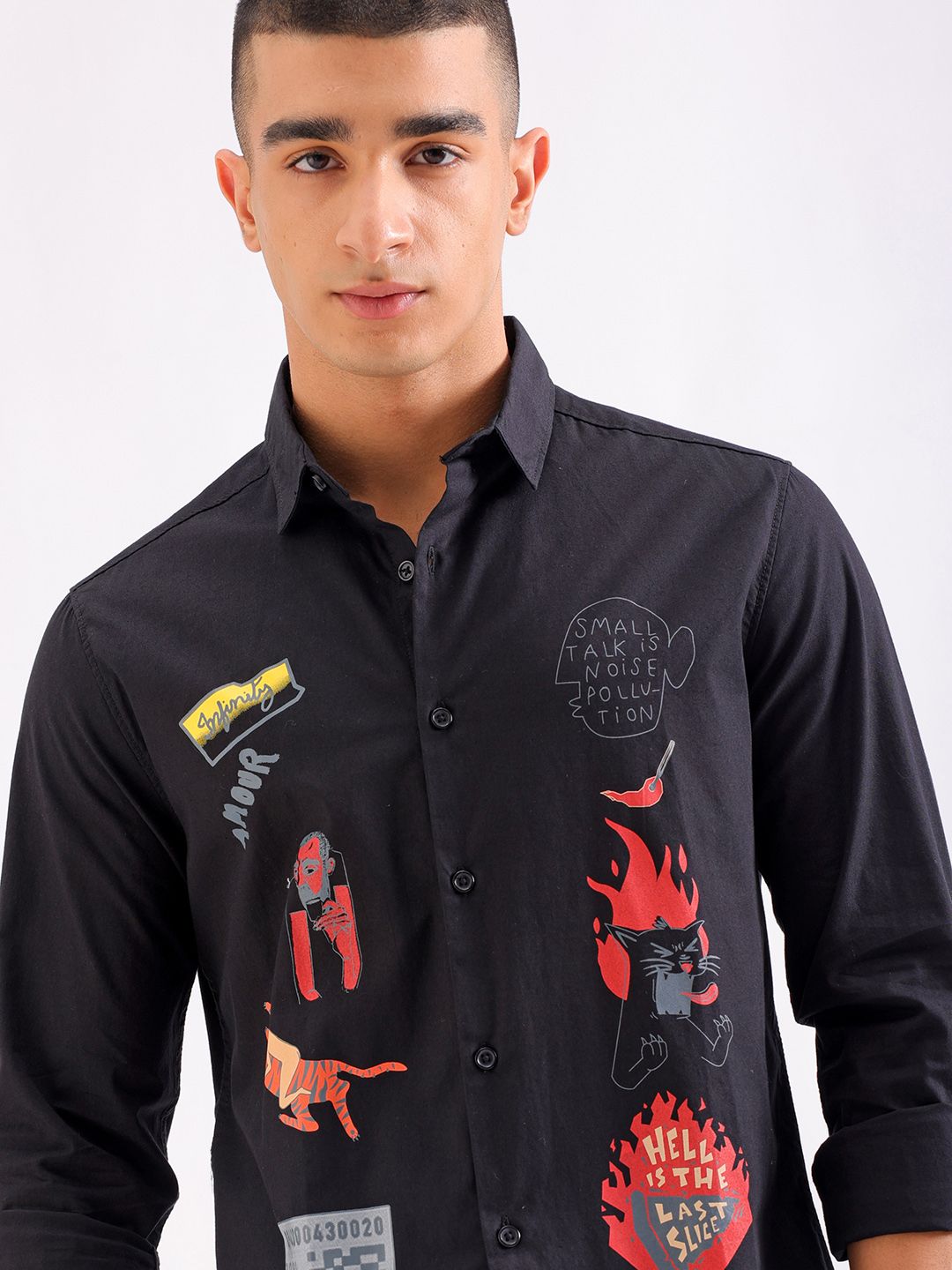The Indian Garage Co Slim Fit Graphic Printed Spread Collar Pure Cotton Shirt