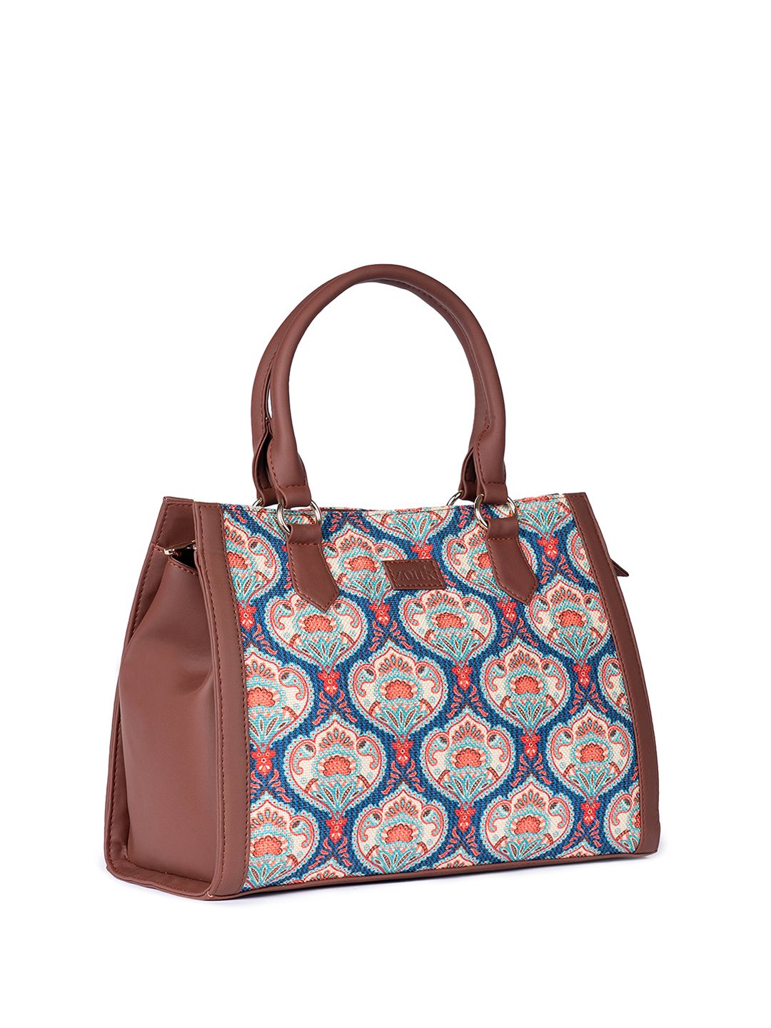 ZOUK Ethnic Motifs Printed Structured Jute Handheld Bag