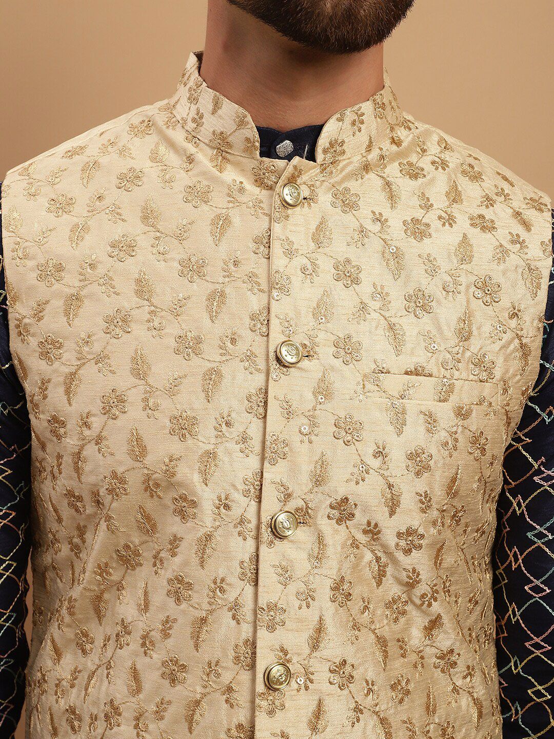 SOJANYA Geometric Embroidered Regular Kurta with Churidar & Embroidered Nehru Jacket