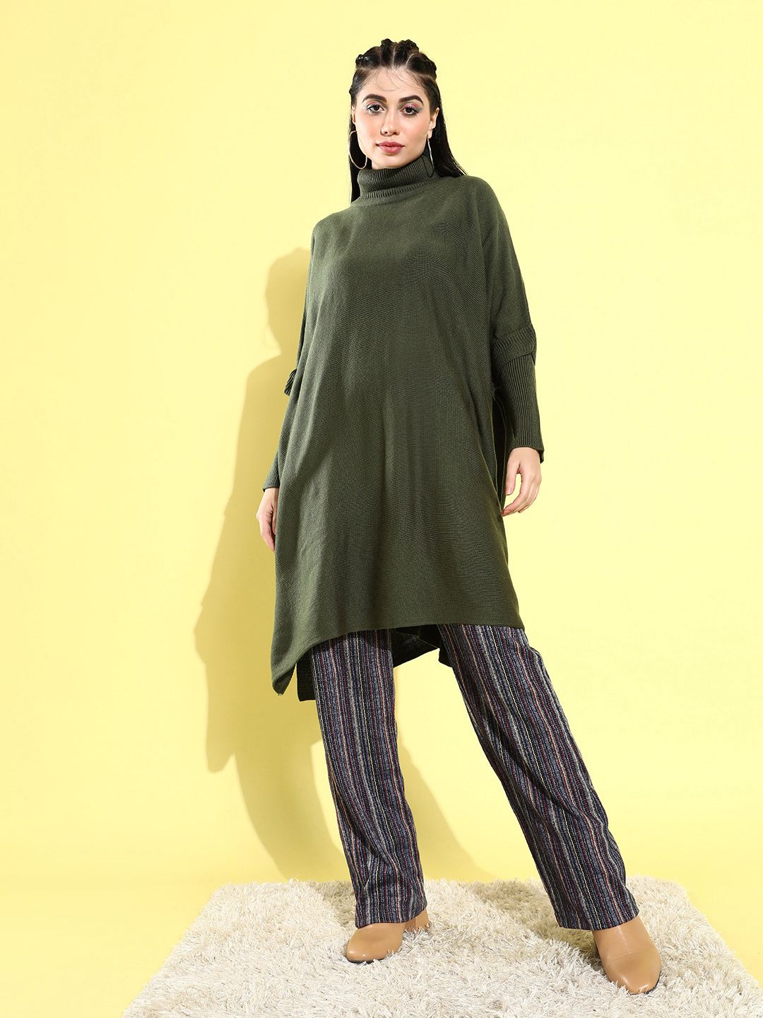DressBerry Women Turtle Neck Longline Poncho