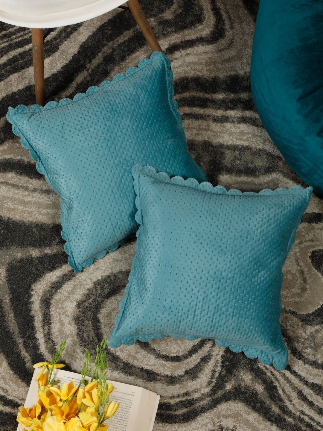 HOSTA HOMES Turquoise Blue Set of 2 Velvet Square Cushion Covers