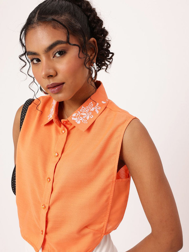 DressBerry Embroidered Sleeveless Crop Shirt