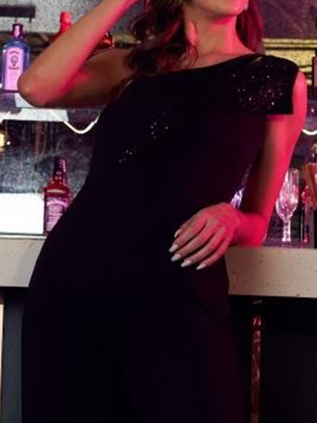 Athena Black One Shoulder Basic Jumpsuit with Embellished