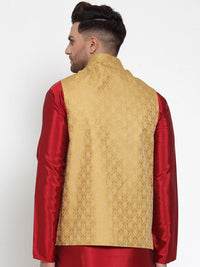 Jompers Men Gold-Coloured & Beige Woven Design Nehru Jacket