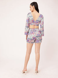 DressBerry Bohemian Bliss Ethnic Motifs Printed Satin Finish Crop Top With Shorts