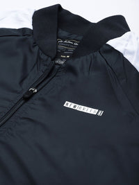 The Indian Garage Co Men Navy Blue White Striped Bomber Jacket