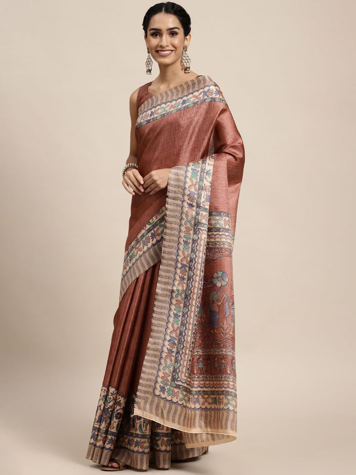 Saree mall Brown & Beige Woven Design Sarees