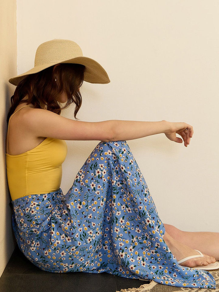 Berrylush Floral Printed High Rise A-Line Maxi Skirt